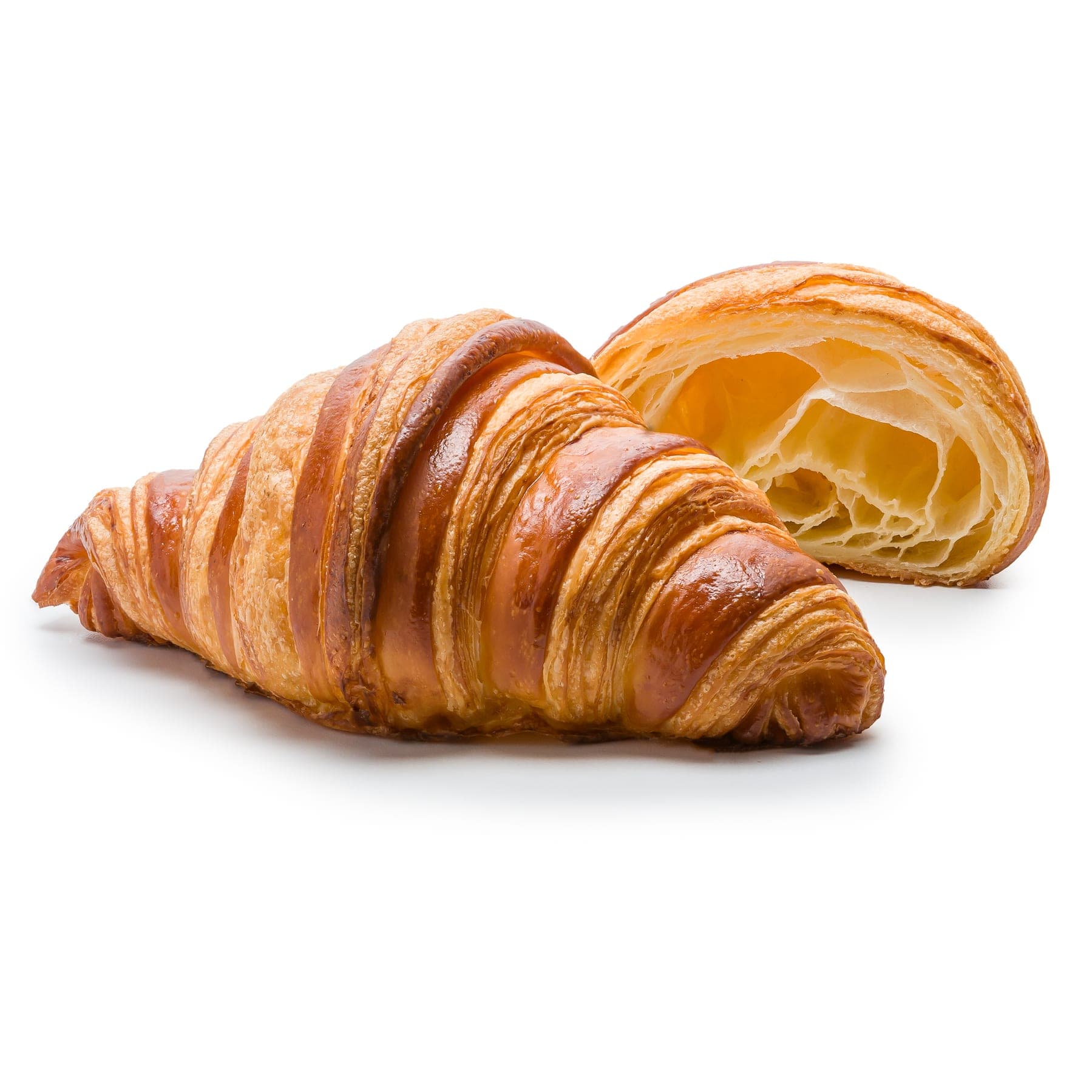 Croissant simplu din foietaj cu unt, cu straturi aurii